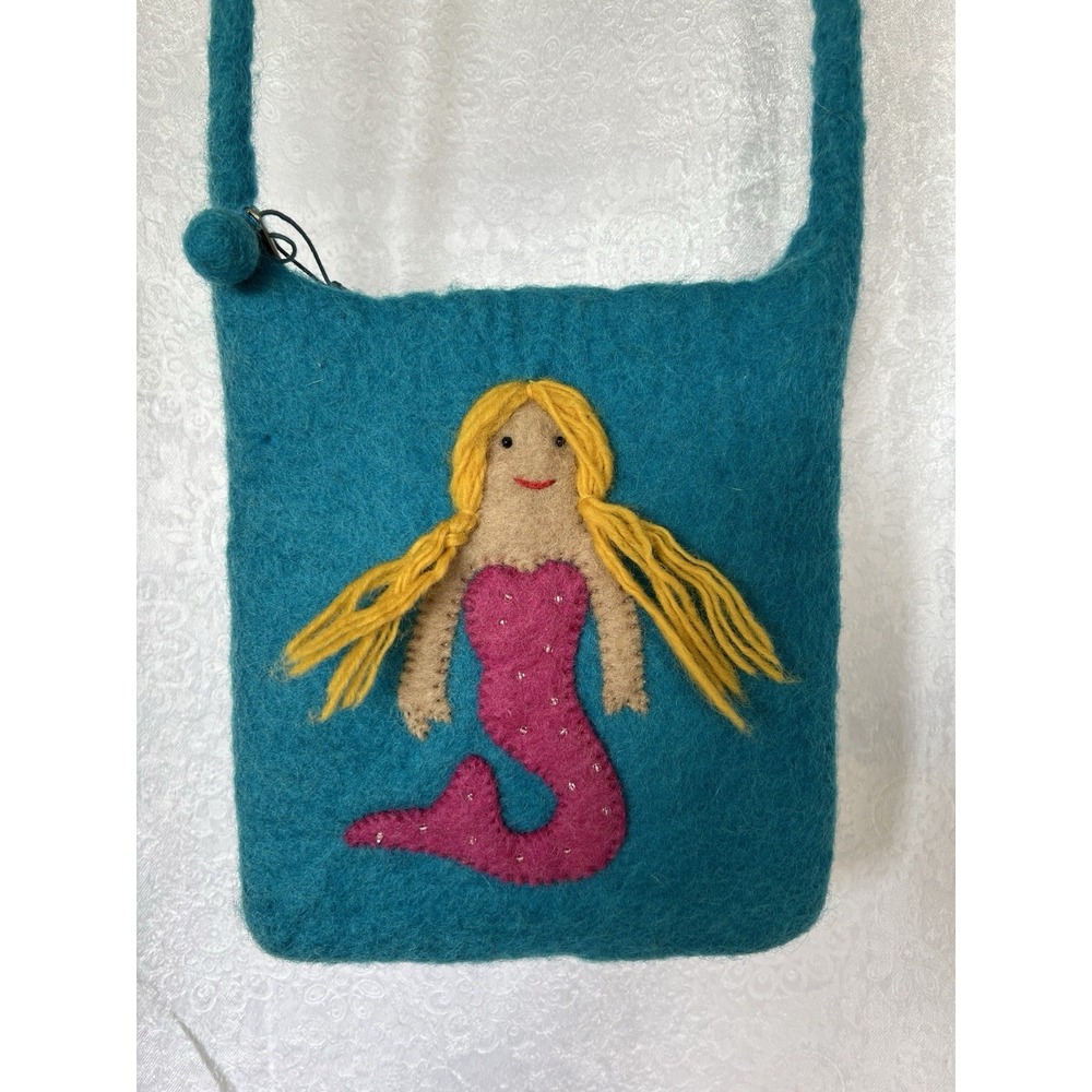Handmade Wool Felt Fairy Mermaid Crossbody Bag Boho Festival Purse‎